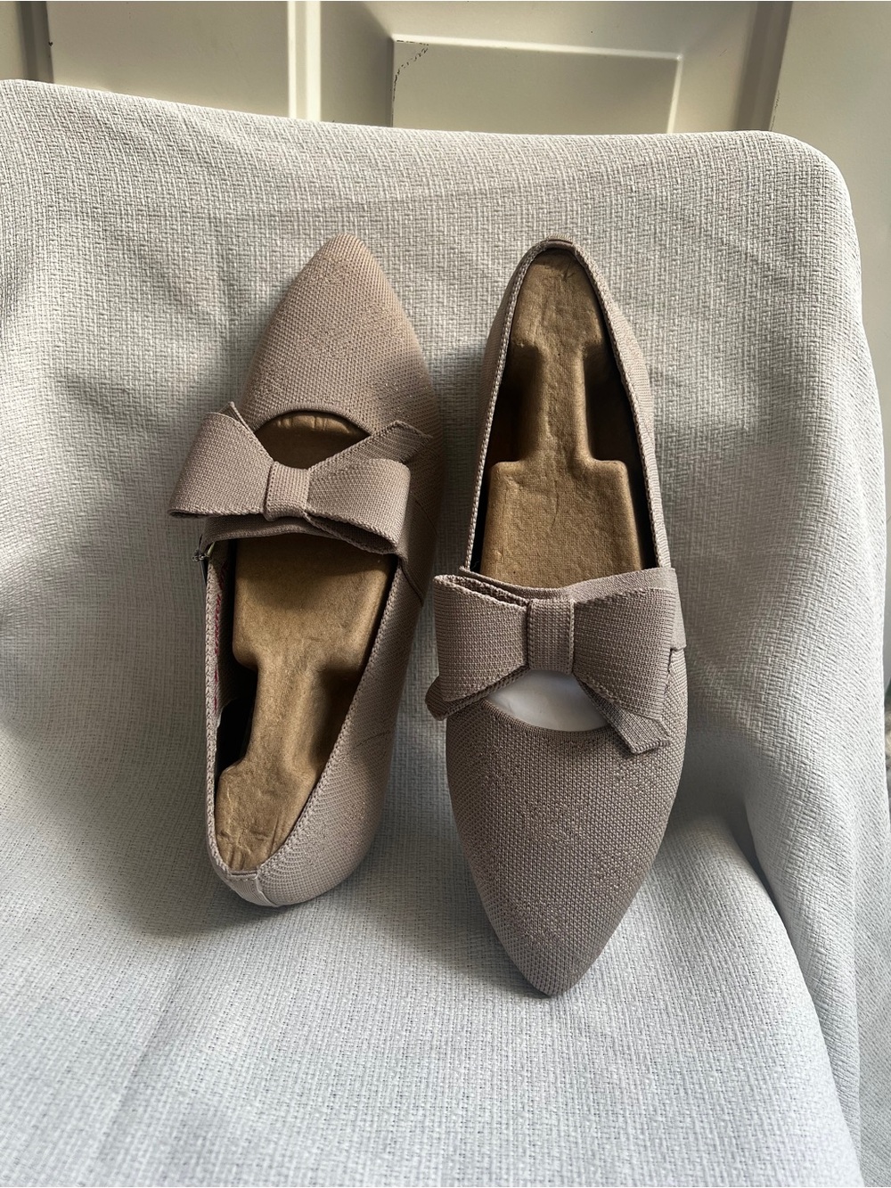 Skechers Pointed Bow Slip-On Flats in Taupe